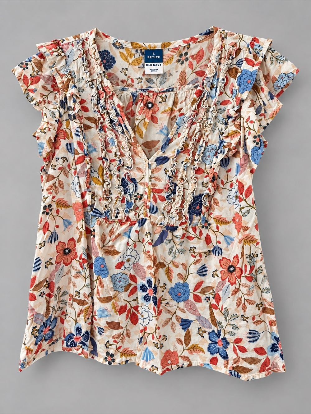 Old Navy Petite Large Floral Ruffle V Neck Flutter Sleeve Blouse